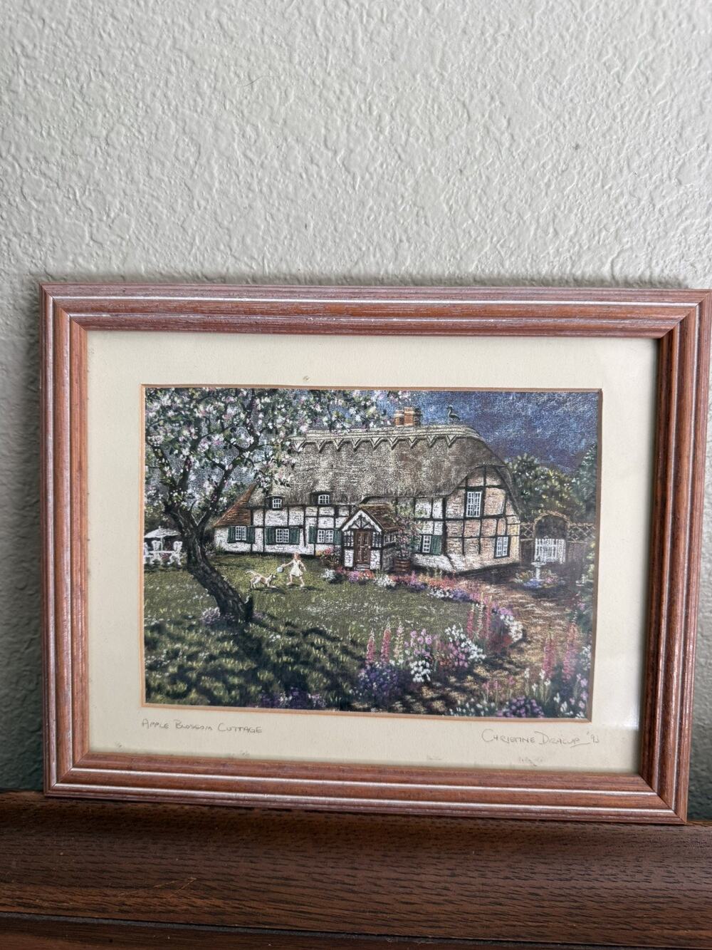 Vintage 1993 Christine Dracup Signed Art Apple Blossom Cottage England